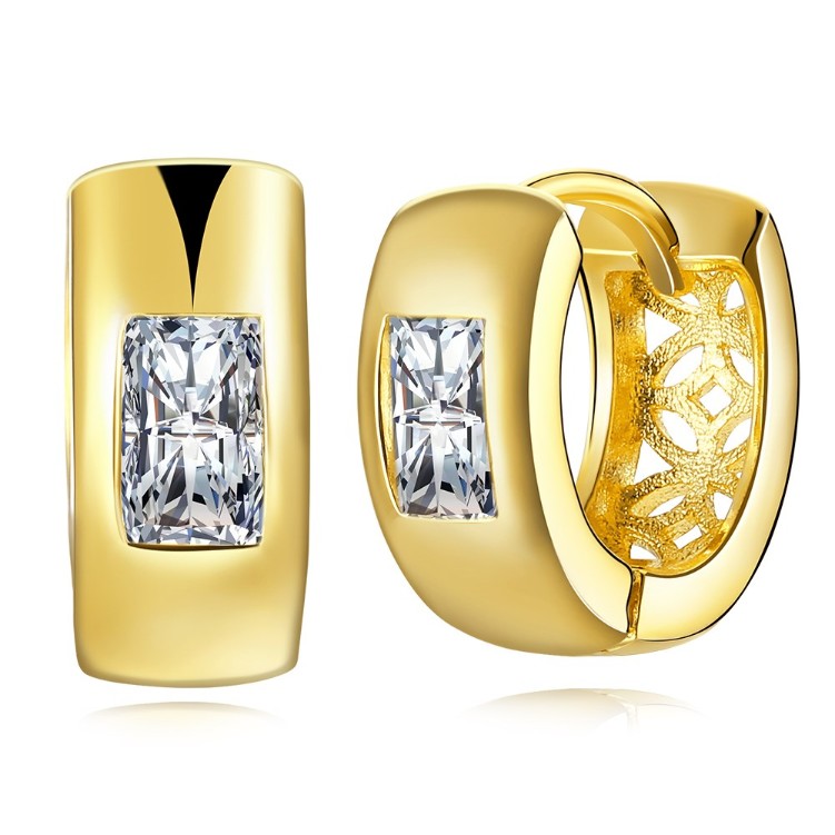 Simulated Square Diamond Clip On Huggies Set in 18K Gold - Golden NYC Jewelry
