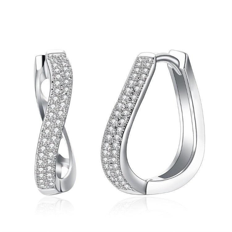 Swarovski Crystal Infinity Design Hoop Earrings Set in 18K White Gold - Golden NYC Jewelry