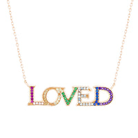 LOVED Necklace with Rainbow Swarovski Crystals 18"