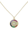 Rainbow Austrian Elements Ayin Hara Protection Circular Pendant Necklace in 14K Gold