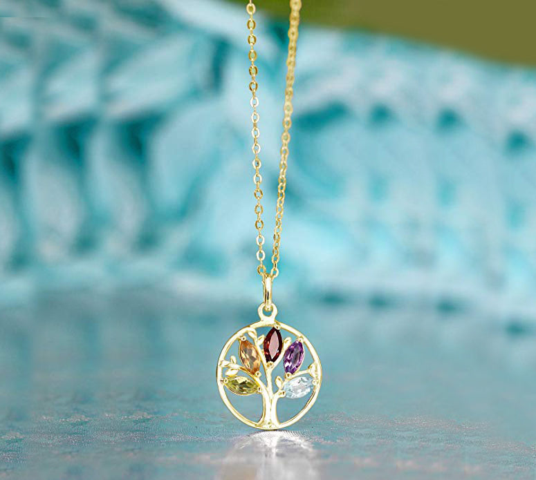 Motherly Rainbow Tree Of Life Necklace in 18K Gold Plated