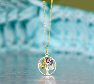 Motherly Rainbow Tree Of Life Necklace in 18K Gold Plated