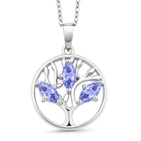 Motherly 2.00 CT Amethyst Pear Cut Tree Of Life Necklace in 18K White Gold Plated