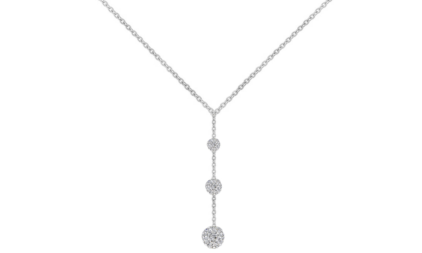 Tripple Embellished with Swarovski Crystals Ball Drop Necklace in 18K White Gold Plated
