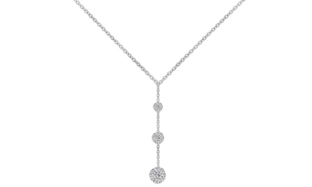 Tripple Embellished with Austrian Crystals Ball Drop Necklace in 18K White Gold Plated