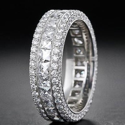 Classic Diamond Created Eternity Princess Cut Ring in 18K White Gold Plated, Ring, Golden NYC Jewelry, Golden NYC Jewelry jewelryjewelry deals, swarovski crystal jewelry, groupon jewelry,, jewelry for mom,
