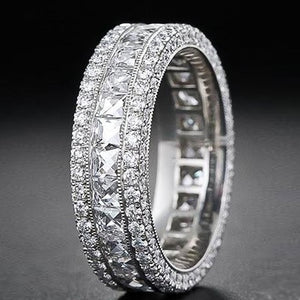 Classic Diamond Created Eternity Princess Cut Ring in 18K White Gold Plated, Ring, Golden NYC Jewelry, Golden NYC Jewelry  jewelryjewelry deals, swarovski crystal jewelry, groupon jewelry,, jewelry for mom,