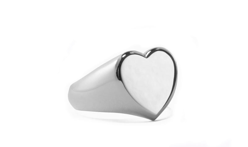 Heart Signet Ring in 18K White Gold Plated