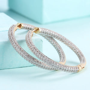 Pave Halo Disc Necklace & Pave Hoop Earring made With Austrian Crystals with Luxe Box - 18K Gold