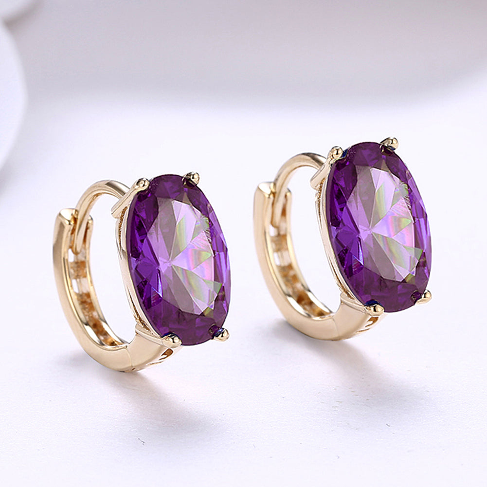 Oval Cut Purple Austrian Clip On in 14K Gold