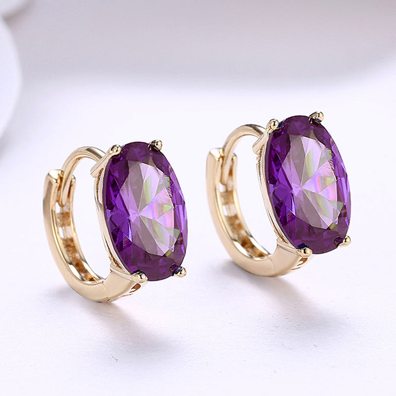 Oval Cut Purple Austrian Clip On in 14K Gold
