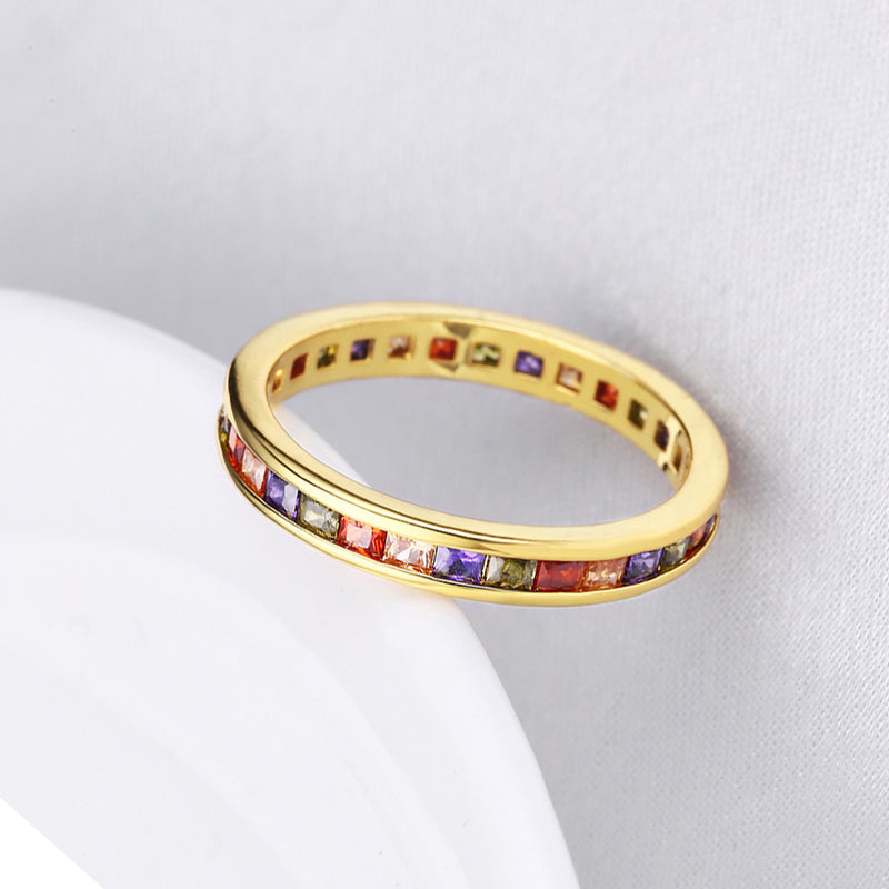 Rainbow Swarovski Elements Pave Mid 18K GoldRing