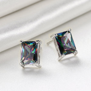 Mystic Topaz Princess Cut Earrings in 18K White Gold