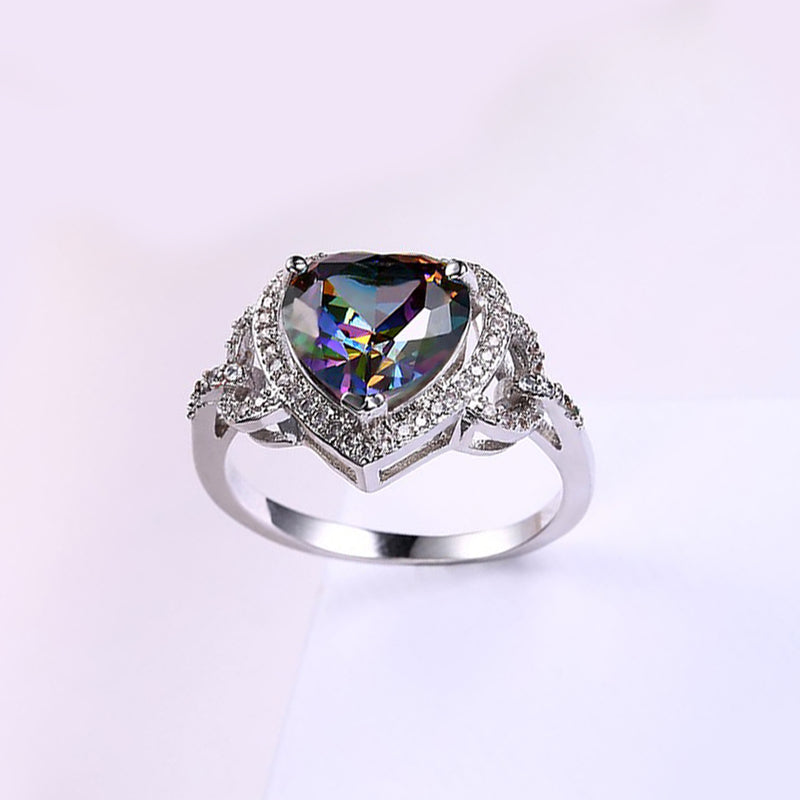 Mystic Topaz Heart Shaped Ring in 18K White Gold
