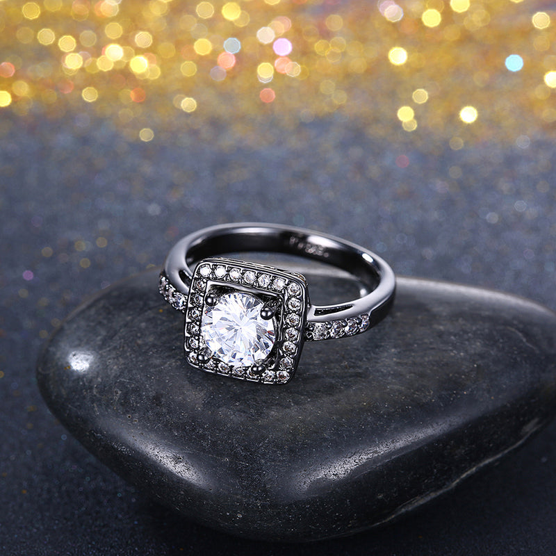 Swarovski Pave Halo Shaped Ring in Black Gun Plating
