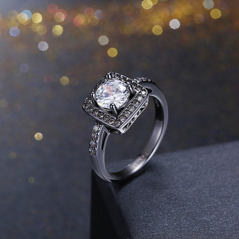 Swarovski Pave Halo Shaped Ring in Black Gun Plating