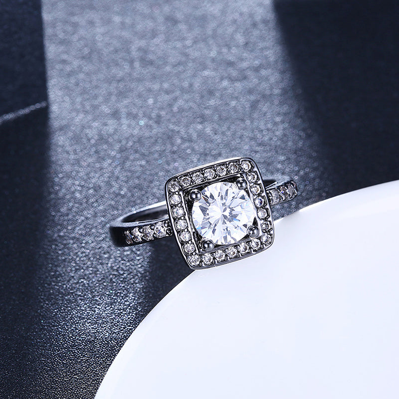 Swarovski Pave Halo Shaped Ring in Black Gun Plating