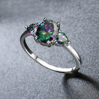 Multi Mystic Topaz 3 Stone Ring in 18K White Gold