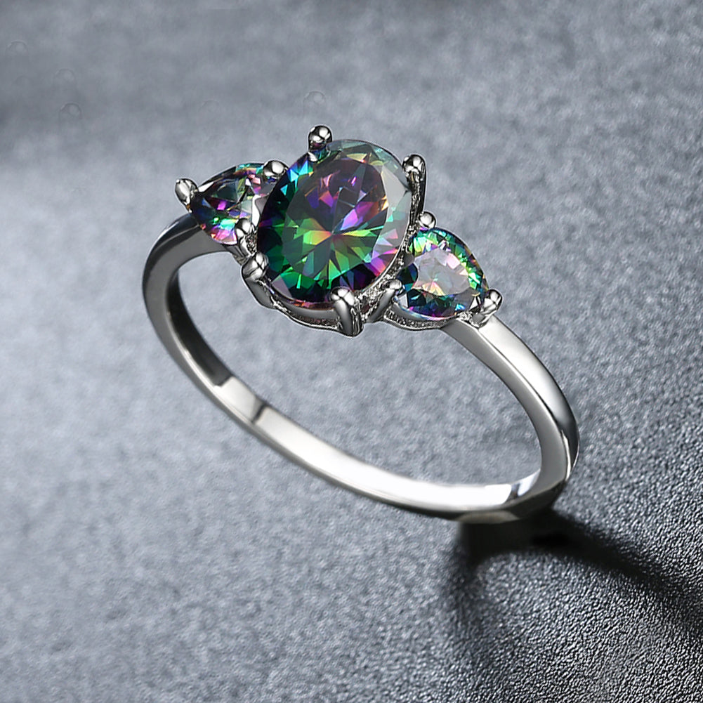 Multi Mystic Topaz 3 Stone Ring in 18K White Gold