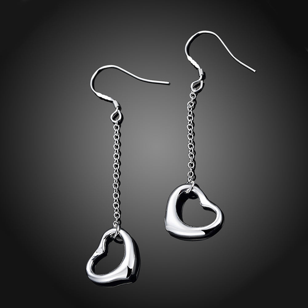 Heart Drop Drop Earring in 18K White Gold Plated