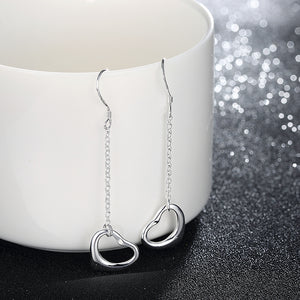 Heart Drop Drop Earring in 18K White Gold Plated