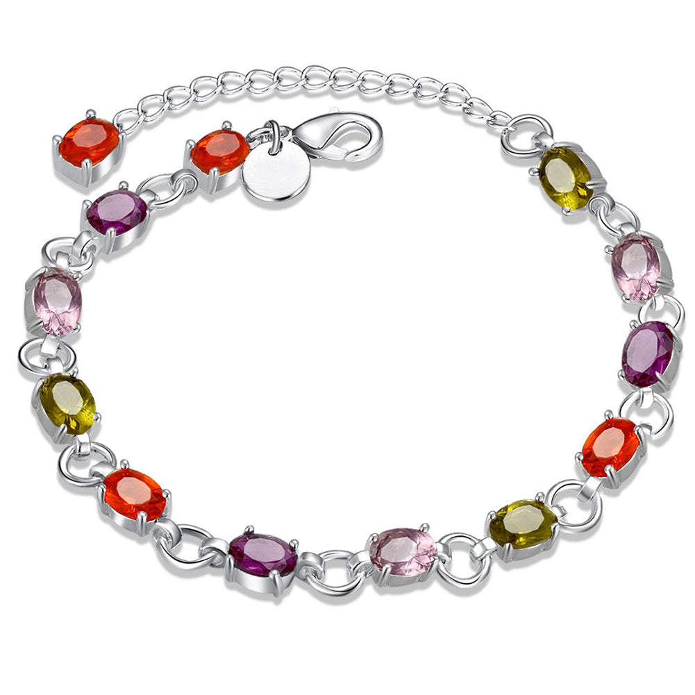 Rainbow Swarovski Princess Cut Bracelet in 18K White gold