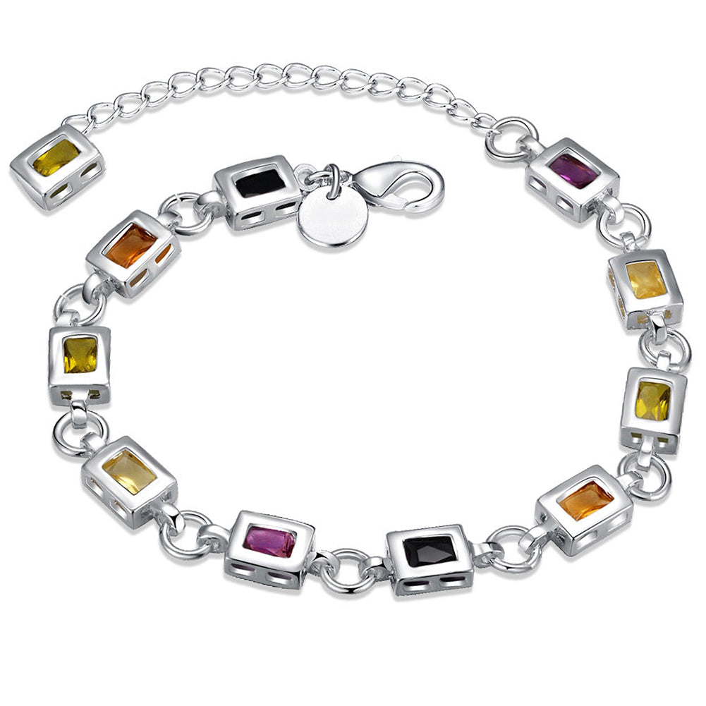 Rainbow Austrian Square Cut Bracelet in 18K White Gold