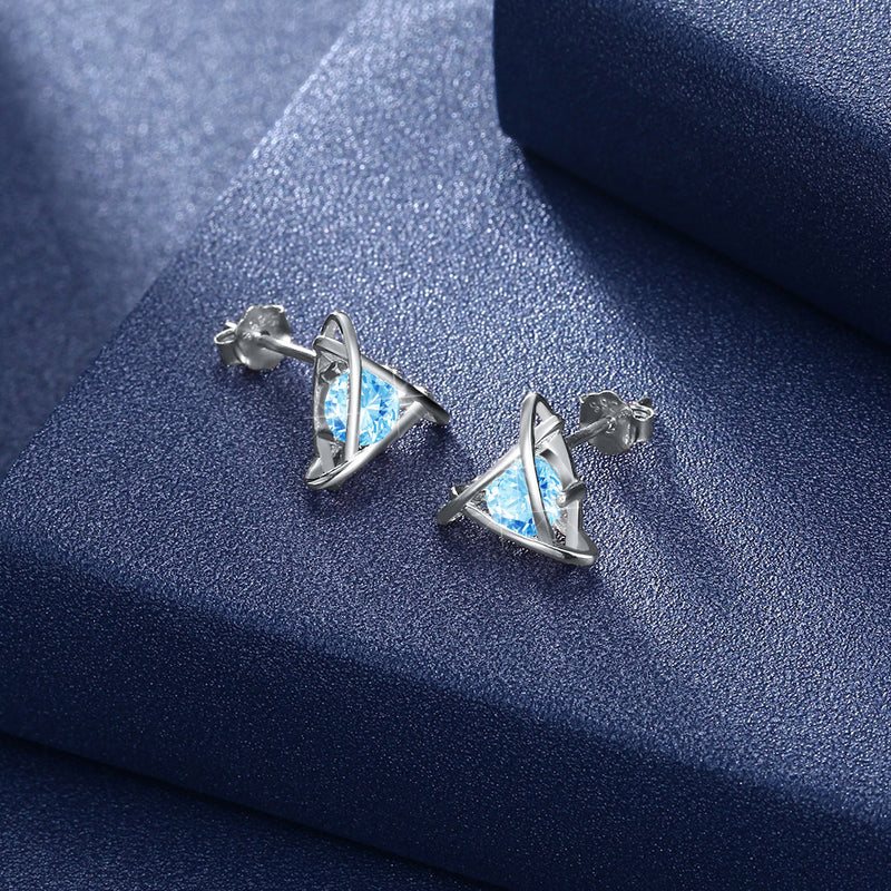 Sterling Silver Blue Swarovski Pyramid Stud Earrings