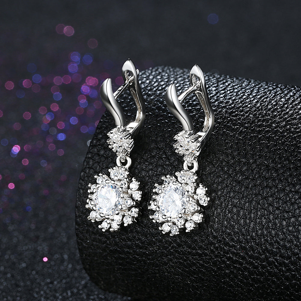 Sterling Silver Pave Swarovski Leverback Earrings