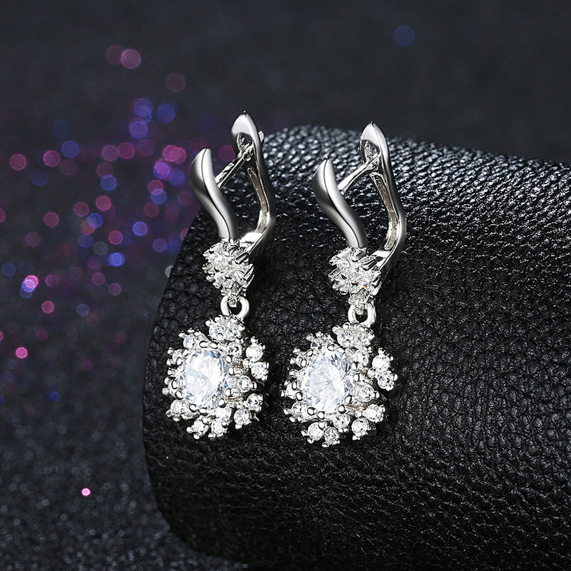 Sterling Silver Pave Swarovski Leverback Earrings