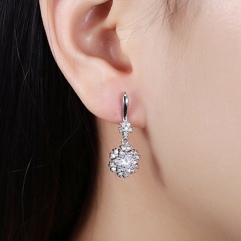 Sterling Silver Pave Swarovski Leverback Earrings