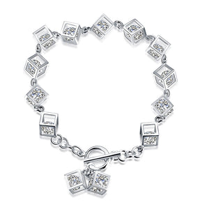 Sterling Silver 10.00 CT Crystals RUBIX CUBE Bracelet