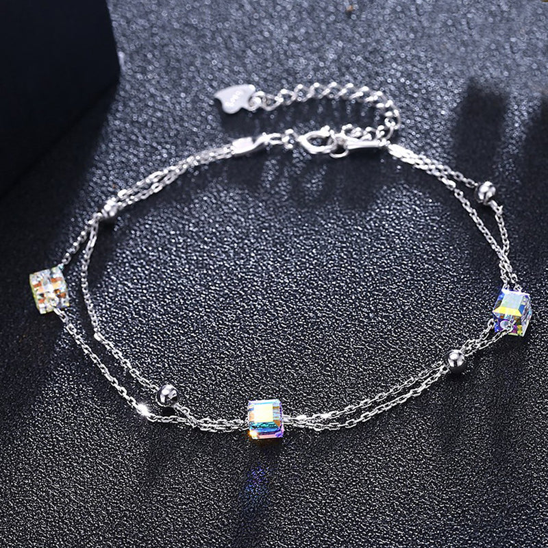 5.00 CT Aurora Borealis Stones Sterling Silver Charm Bracelet, Bracelet, Golden NYC Jewelry, Golden NYC Jewelry  jewelryjewelry deals, swarovski crystal jewelry, groupon jewelry,, jewelry for mom,