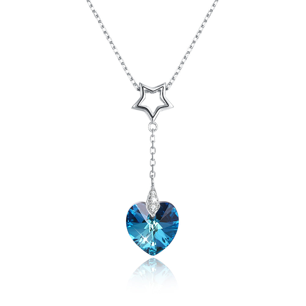 Sapphire Heart Sterling Silver Austrian CrystalNecklace