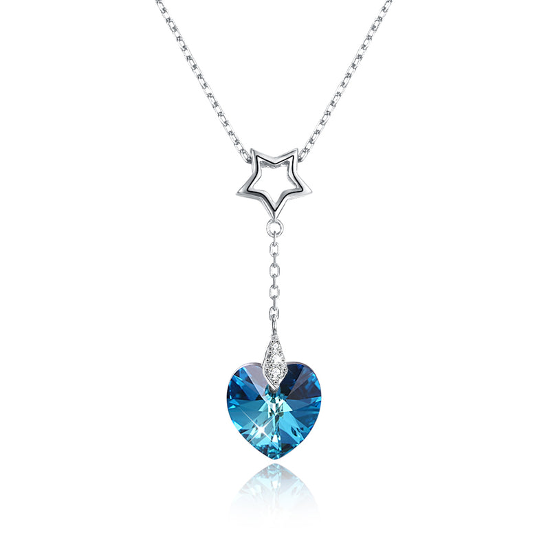 Sapphire Heart Sterling Silver Austrian CrystalNecklace