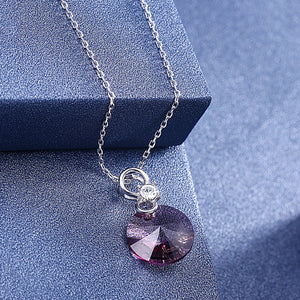 Pink Topaz Disc Sterling Silver Austrian Crystal Necklace