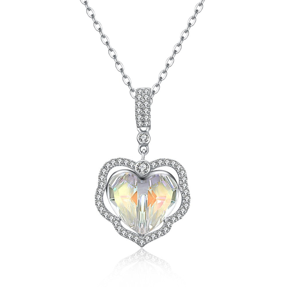 5.00 CT Aurora Borealis Stone Sterling Silver Swarovski Crystal Enchanting Heart Necklace, Necklaces, Golden NYC Jewelry, Golden NYC Jewelry jewelryjewelry deals, swarovski crystal jewelry, groupon jewelry,, jewelry for mom,