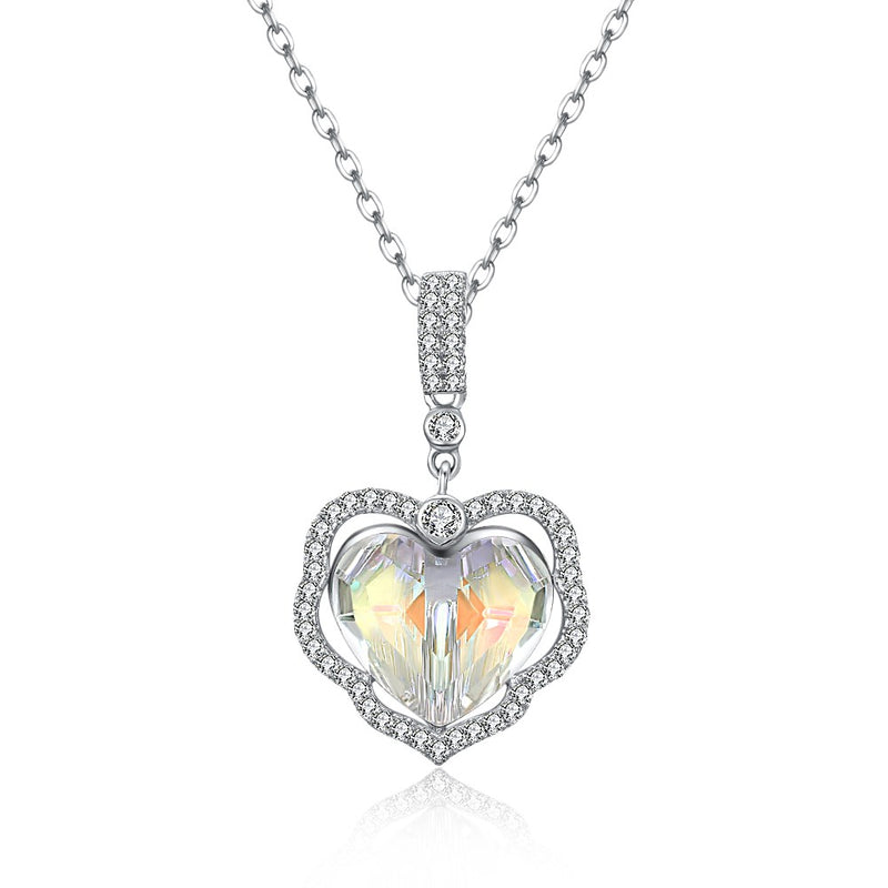 5.00 CT Aurora Borealis Stone Sterling Silver Swarovski Crystal Enchanting Heart Necklace, Necklaces, Golden NYC Jewelry, Golden NYC Jewelry jewelryjewelry deals, swarovski crystal jewelry, groupon jewelry,, jewelry for mom,