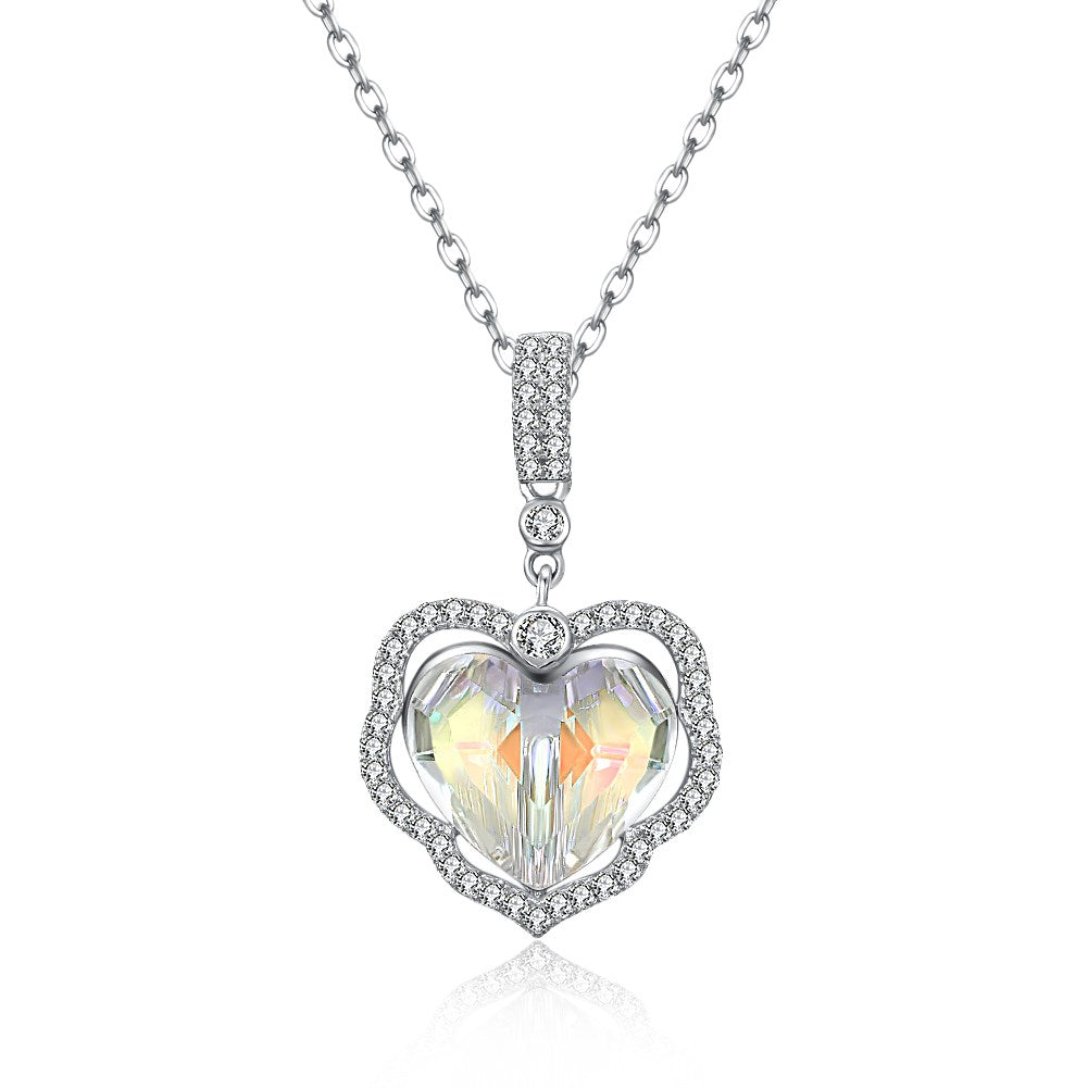 5.00 CT Aurora Borealis Stone Sterling Silver Swarovski Crystal Enchanting Heart Necklace, Necklaces, Golden NYC Jewelry, Golden NYC Jewelry  jewelryjewelry deals, swarovski crystal jewelry, groupon jewelry,, jewelry for mom,