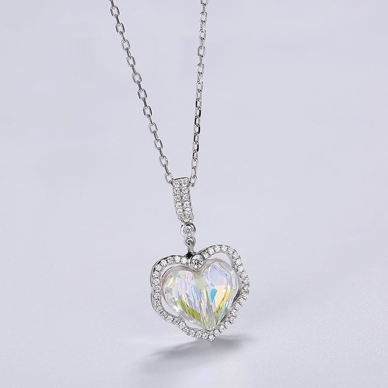 5.00 CT Aurora Borealis Stone Sterling Silver Swarovski Crystal Enchanting Heart Necklace, Necklaces, Golden NYC Jewelry, Golden NYC Jewelry jewelryjewelry deals, swarovski crystal jewelry, groupon jewelry,, jewelry for mom,