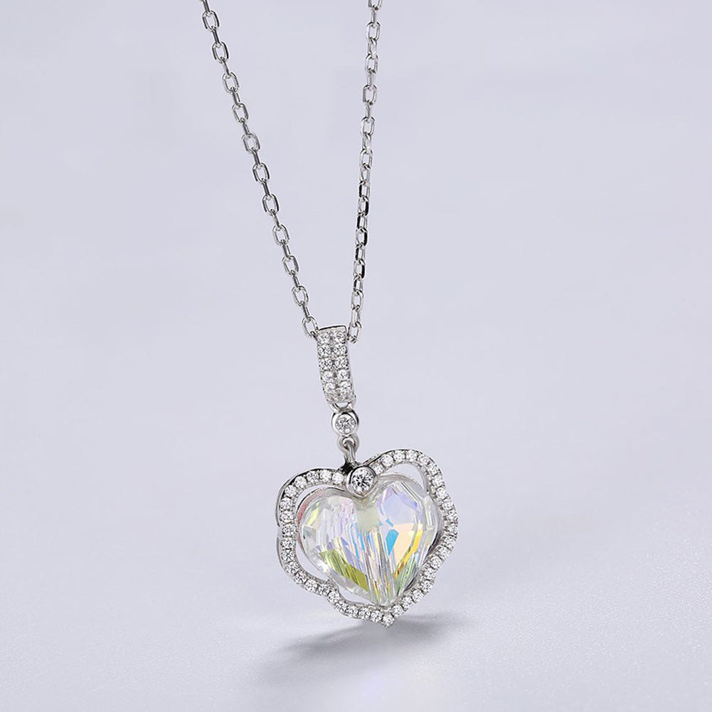 5.00 CT Aurora Borealis Stone Sterling Silver Swarovski Crystal Enchanting Heart Necklace, Necklaces, Golden NYC Jewelry, Golden NYC Jewelry  jewelryjewelry deals, swarovski crystal jewelry, groupon jewelry,, jewelry for mom,