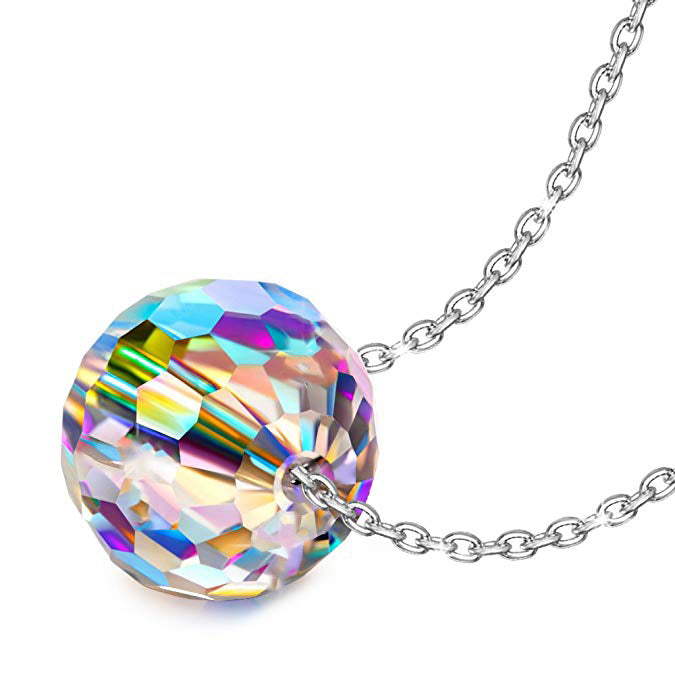 Sterling Silver Aurora Borealis Splending Shimmering Sphere Necklace