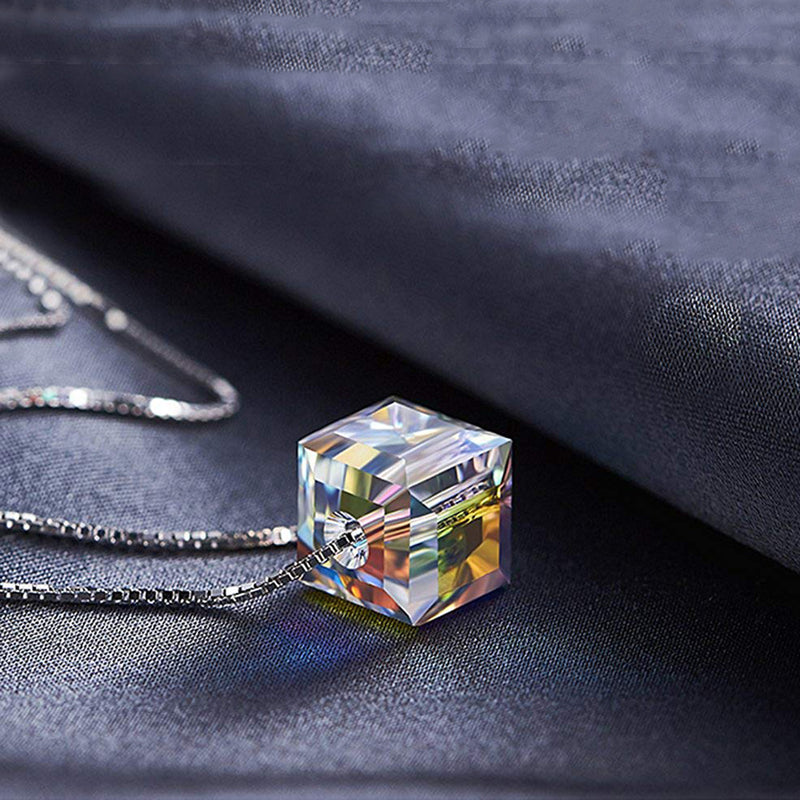 Sterling Silver Aurora Borealis Cubed Life Necklace with Swarovski Crystals