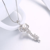Swarovski Crystal 18K White Gold Decadence Pave Key Pendant Pearl Necklace - Golden NYC Jewelry www.goldennycjewelry.com fashion jewelry for women