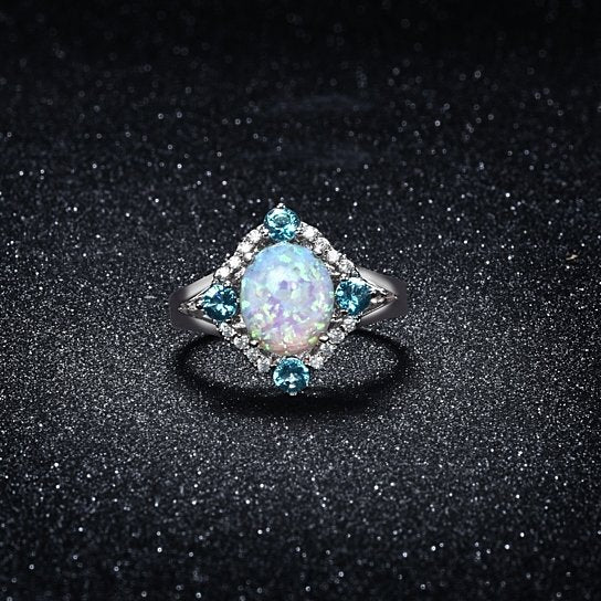 Aquamarine Opal Ring Set in 18K White Gold, Rings, Golden NYC Jewelry, Golden NYC Jewelry  jewelryjewelry deals, swarovski crystal jewelry, groupon jewelry,, jewelry for mom,