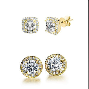 2 Pairs: Swarovski Crystal Halo 18k Gold Studs - 3 Finishes, , Golden NYC Jewelry, Golden NYC Jewelry  jewelryjewelry deals, swarovski crystal jewelry, groupon jewelry,, jewelry for mom,