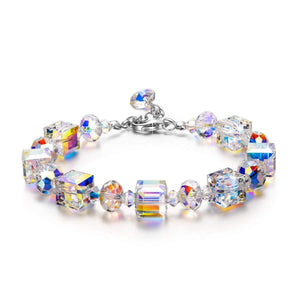 Aurora Borealis Austrian Elements Cubed Stretch Silver Plating Bracelet