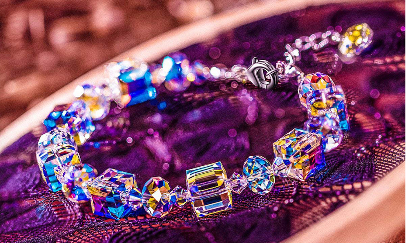 Aurora Borealis Magnificent Cube With Swarovski Crystals - 3 Piece Set with Luxe Box