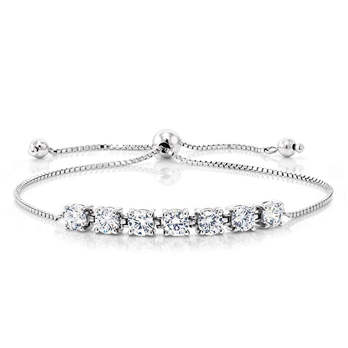 Seven Princess White Swarovski Elements Bracelet in 18K White Gold