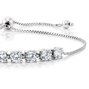 Halo Stud Earring with Adjustable Tennis Bracelet made With Austrian Crystals with Luxe Box - 18K White Gold